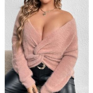 Fuzzy twist front sweater